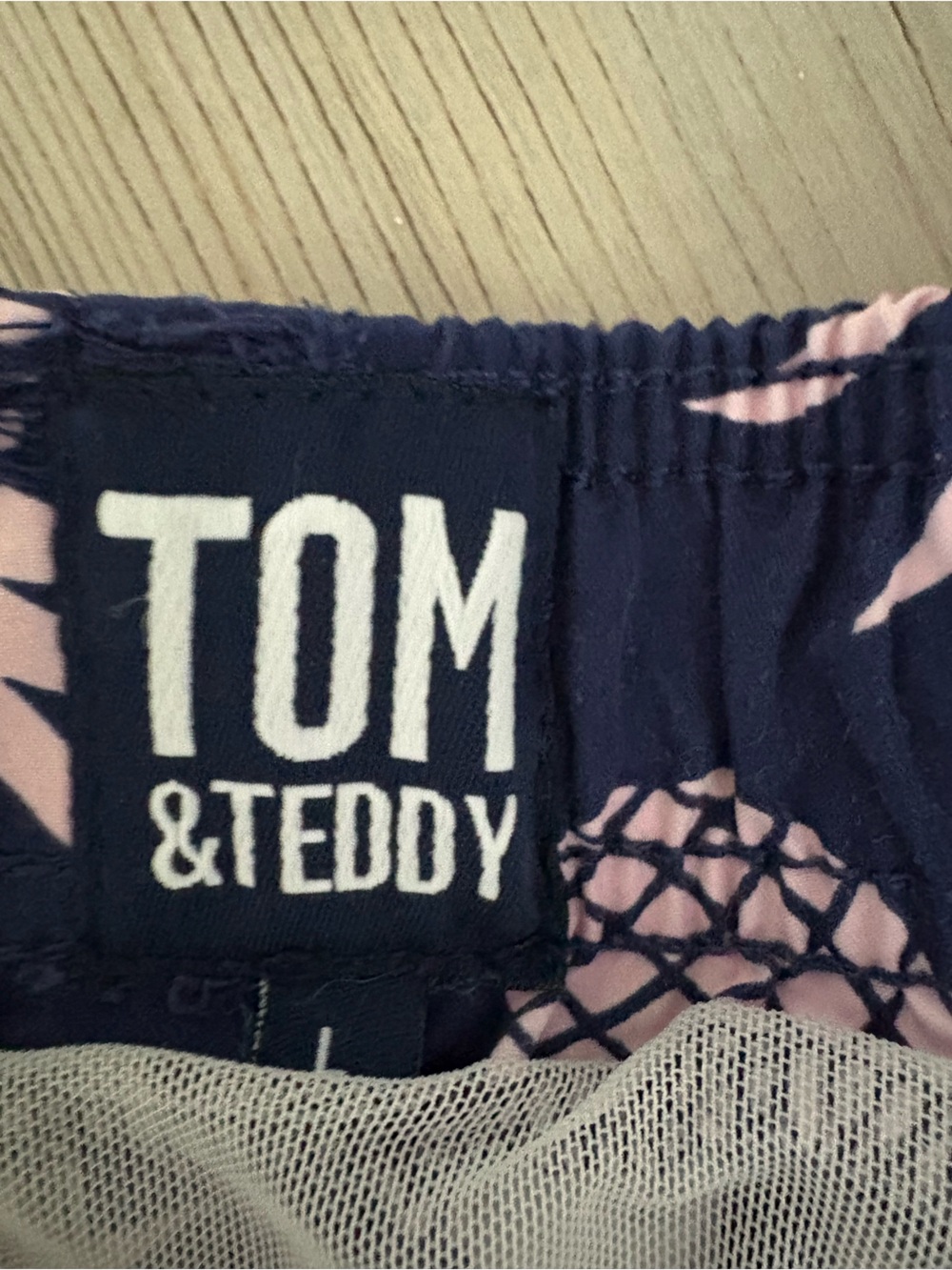 Tom & Teddy Navy Swim Trunks with Pink Pineapple Print - Picture 2 of 4